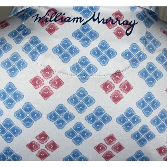 William Murray‎ Shirt Mens Small Blue Red Short Sleeve 1/4 Button Golf Polo - Picture 4 of 8
